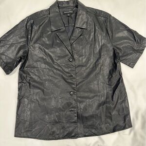 Banana Republic Black Faux Leather Short Sleeve shirt
